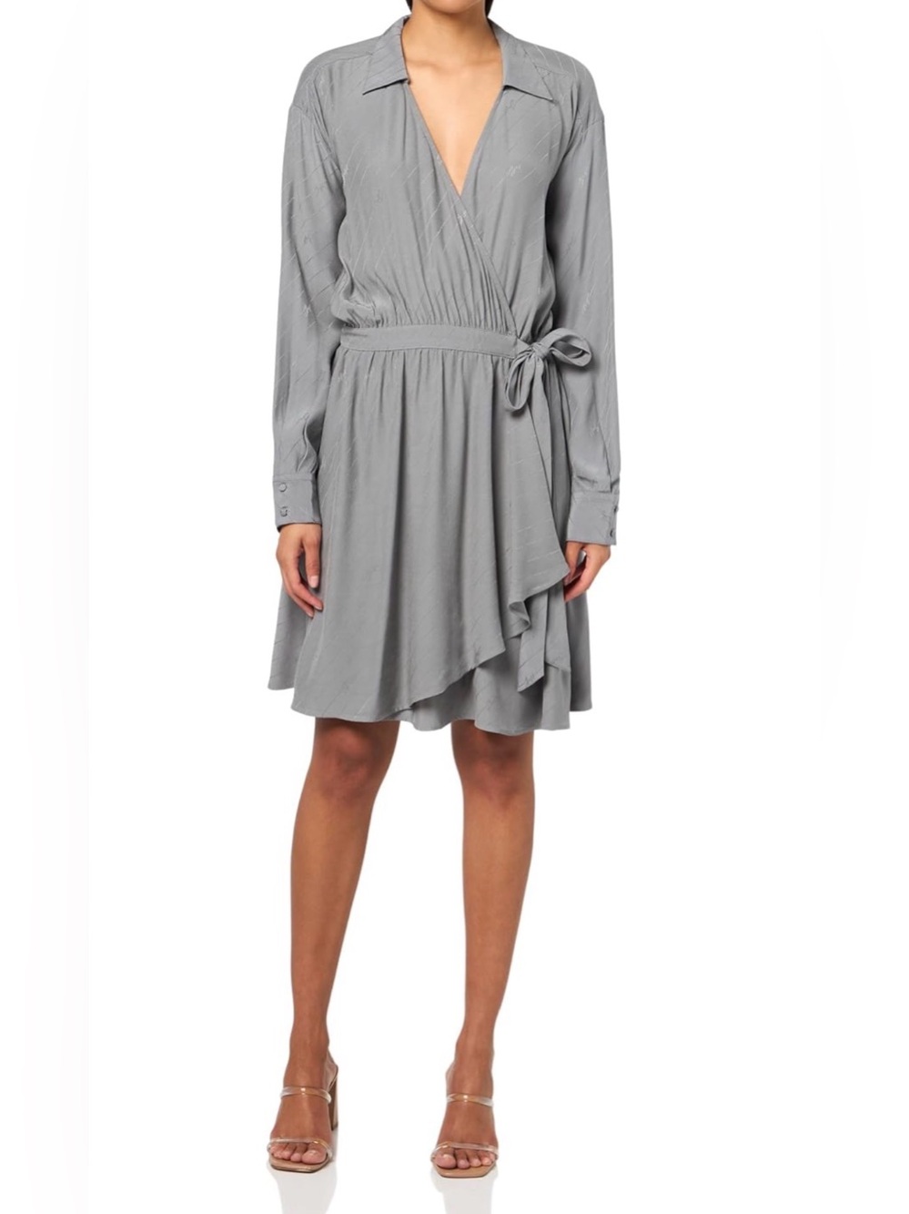 Boss Gray Wrap-Front Long Sleeve Dress